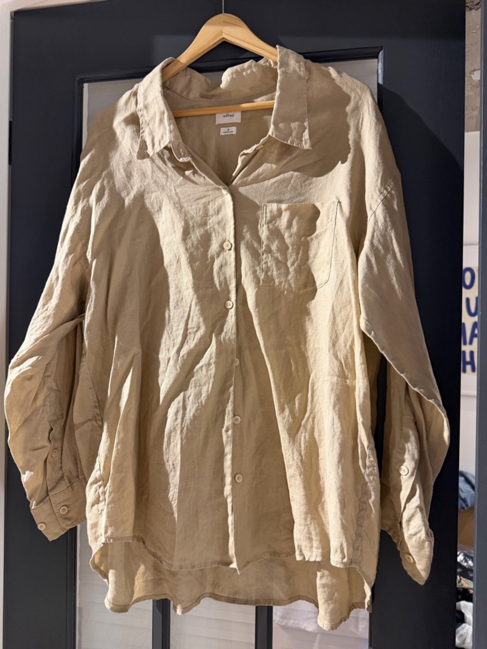 Wilfred by Aritzia Relaxed Button-Front Linen Shirt - Beige